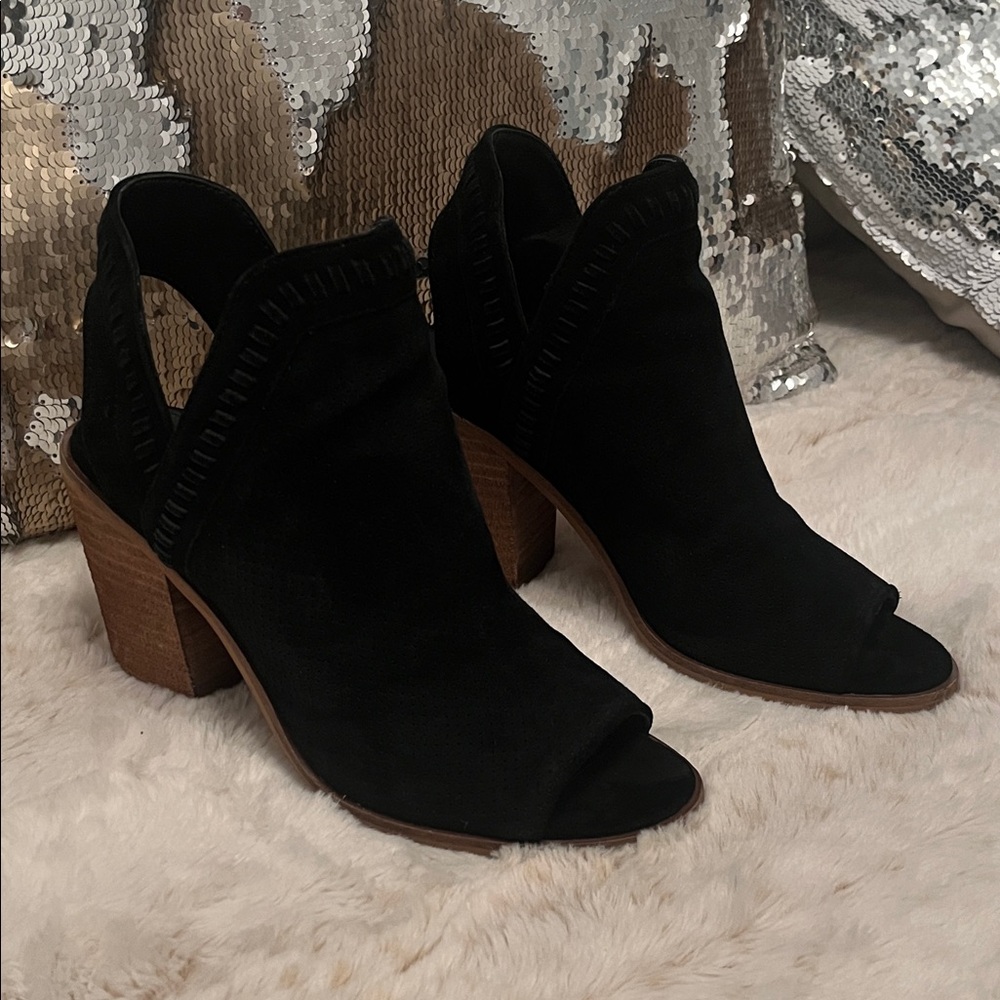 Steve Madden Marco Black Suede Open Toe Cutout Block Heel Ankle Booties